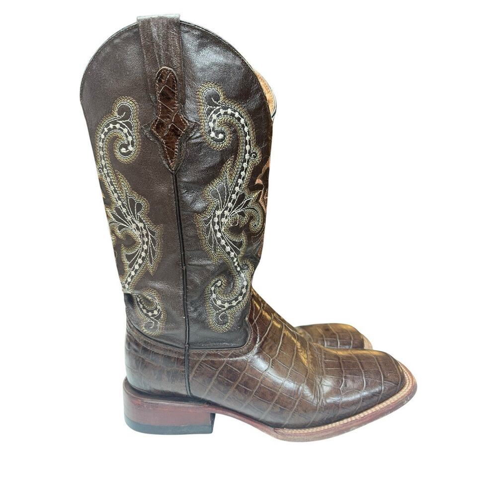 Ferrini Croc Print Cowboy Boots 9.5B Brown Western Square‎ Toe Mens